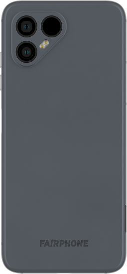 Bild von einem grauen Fairphone 4 von hinten