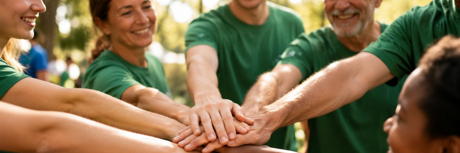 Team von Sozialarbeitern, im Hintergrund Sonnenschein