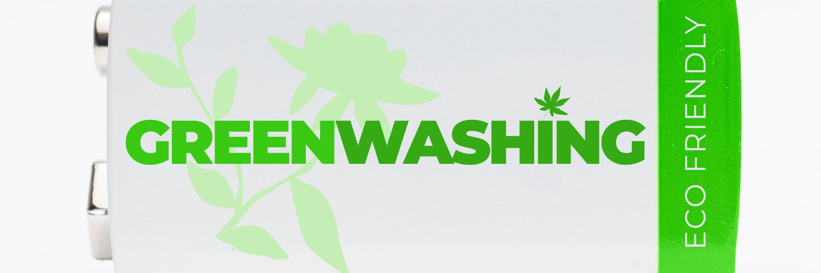 Batterie in grün-weiß mit der Aufschrift Greenwashing